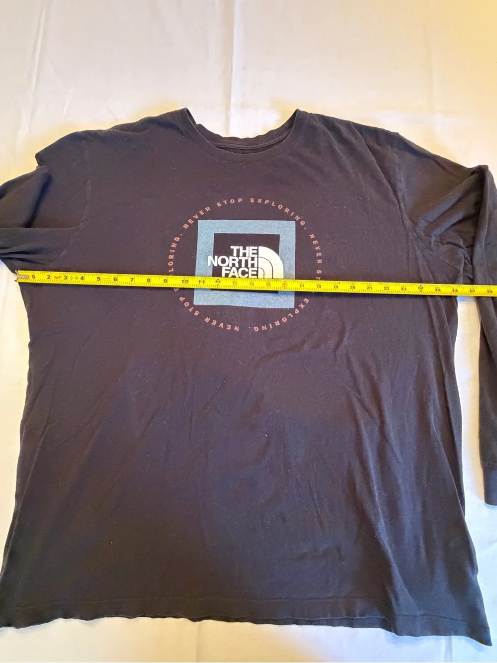 The North Face Black Long Sleeve Logo Tee with Blue Accent